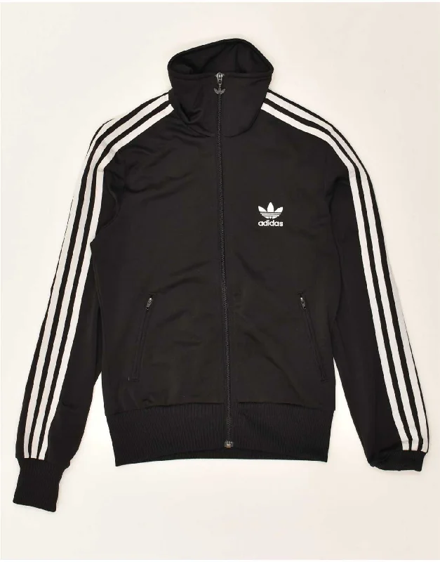 ADIDAS Womens Graphic Tracksuit Top Jacket EU 34 XS Black Polyester Anorak Shell Jacket Lightweight Jacket