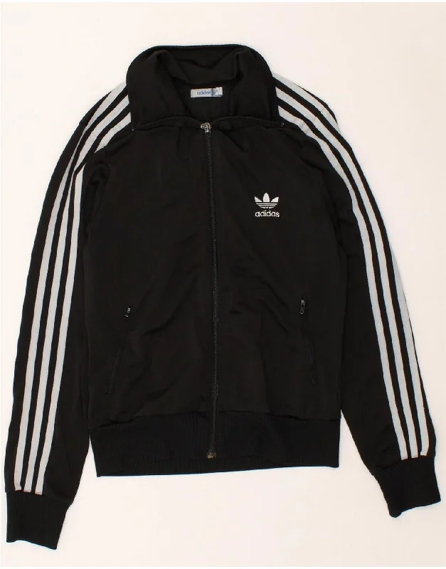 ADIDAS Womens Graphic Tracksuit Top Jacket EU 38 Small Black Polyester Belted Jacket Elasticated Jacket Padded Jacket