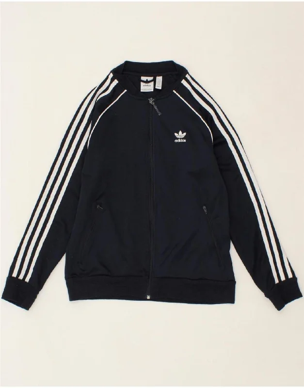 ADIDAS Womens Graphic Tracksuit Top Jacket UK 6 XS Navy Blue Polyester Faux Fur Fabric Real Fur Fabric Shearling Fabric