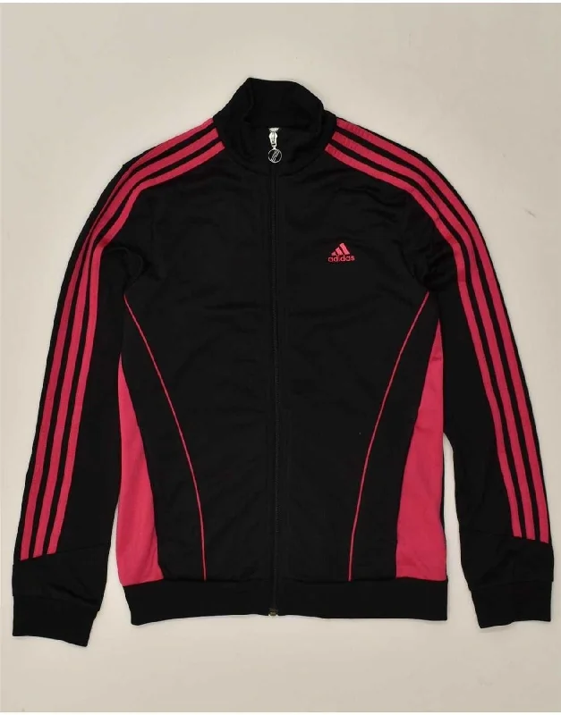 ADIDAS Womens Graphic Tracksuit Top Jacket UK 8/10 Small Black Colourblock Welt Pockets Slit Pockets Flap Pockets