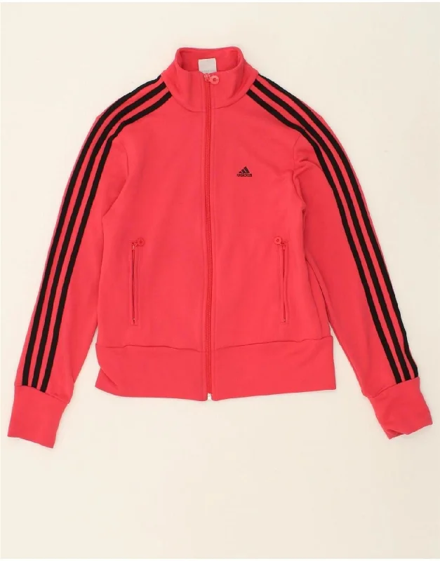 ADIDAS Womens Graphic Tracksuit Top Jacket UK12 Medium  Pink Polyester Front Pockets Side Pockets Patch Pockets