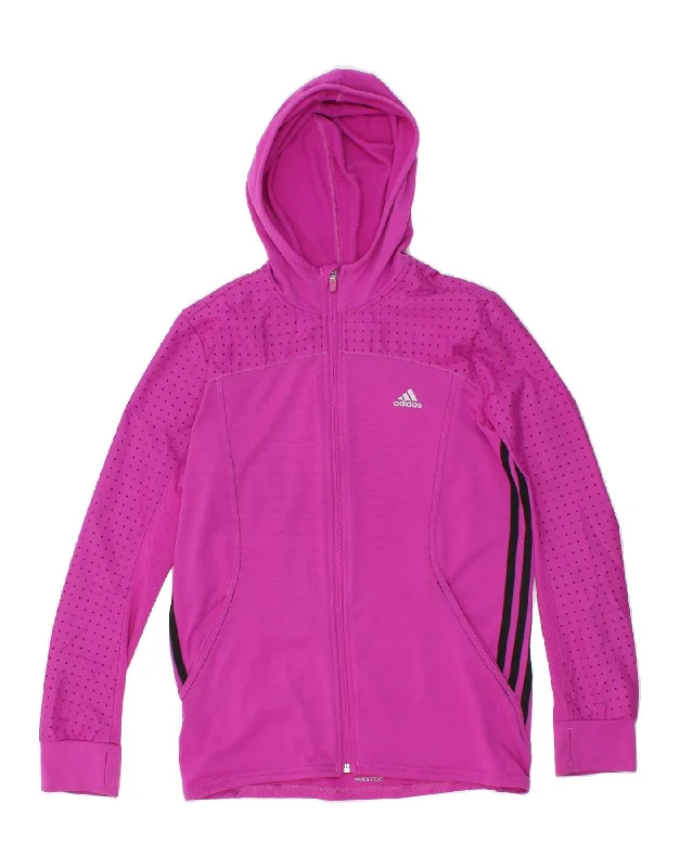 ADIDAS Womens Hooded Tracksuit Top Jacket UK 14 Large Pink Spotted Fitted Jacket Loose Jacket Oversized Jacket