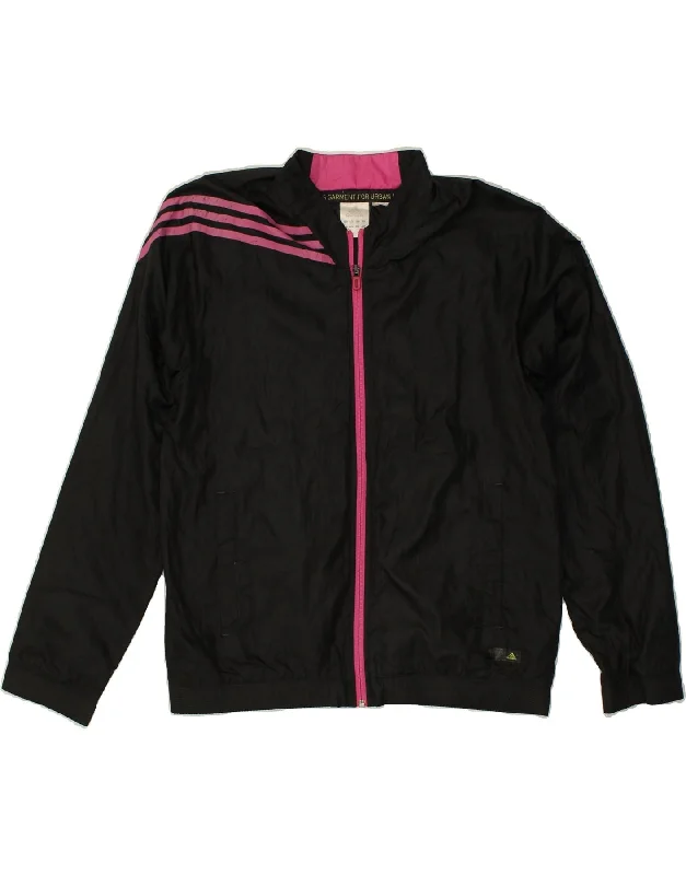 ADIDAS Womens Loose Fit Graphic Tracksuit Top Jacket UK 14 Medium Black Rayon Jacket Velvet Jacket Corduroy Jacket