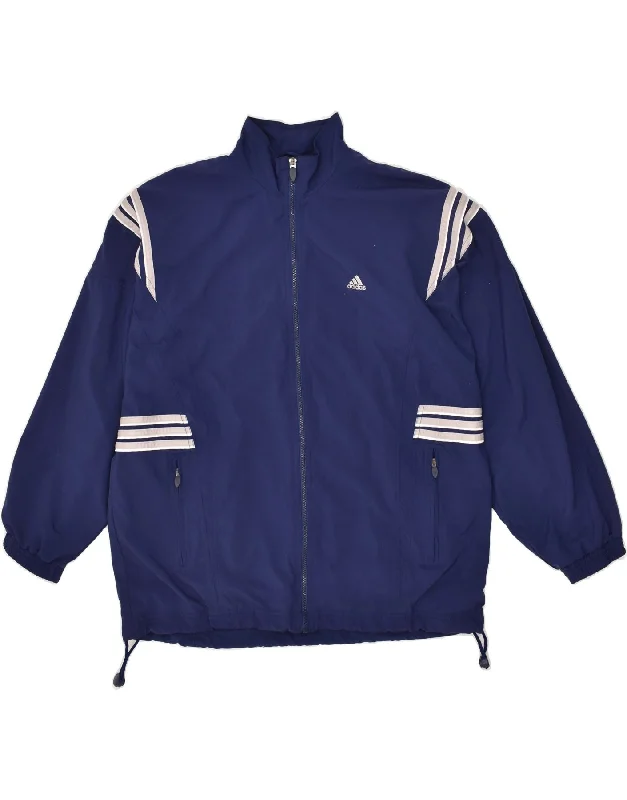 ADIDAS Womens Oversized Graphic Tracksuit Top Jacket UK 16 Large Navy Blue Insulated Jacket Fitted Jacket Loose Jacket