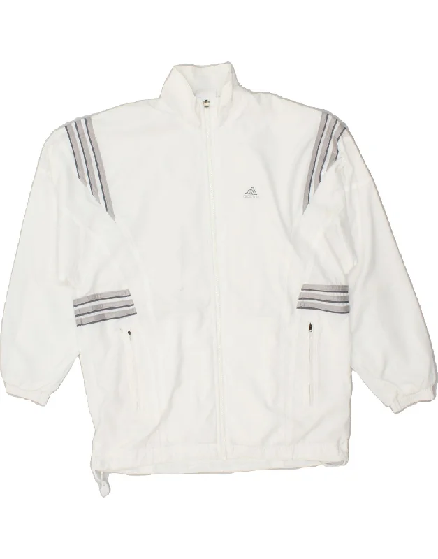 ADIDAS Womens Oversized Tracksuit Top Jacket UK 10 Small White Striped Print Jacket Jacquard Jacket Embroidered Jacket