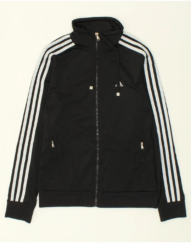 ADIDAS Womens Tracksuit Top Jacket UK 10 Small Black Polyester Cotton Jacket Linen Jacket Terry Jacket