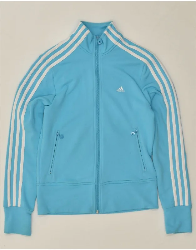 ADIDAS Womens Tracksuit Top Jacket UK 10 Small Blue Polyester Herringbone Jacket Checkered Jacket Solid Jacket