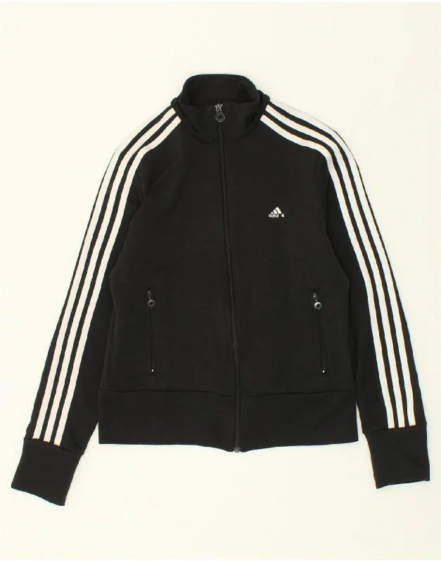 ADIDAS Womens Tracksuit Top Jacket UK 14 Medium Black Ribbed Jacket Pleated Jacket Ruffled Jacket