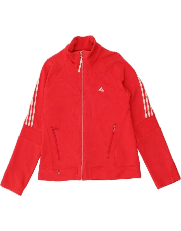 ADIDAS Womens Tracksuit Top Jacket UK 14 Medium  Red Cotton Fitted Jacket Loose Jacket Oversized Jacket