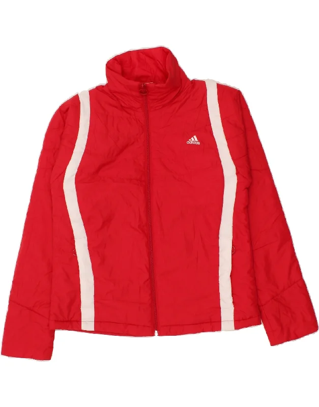 ADIDAS Womens Tracksuit Top Jacket UK 16 Large Red Colourblock Polyester Faux Fur Jacket Real Fur Jacket Shearling Jacket