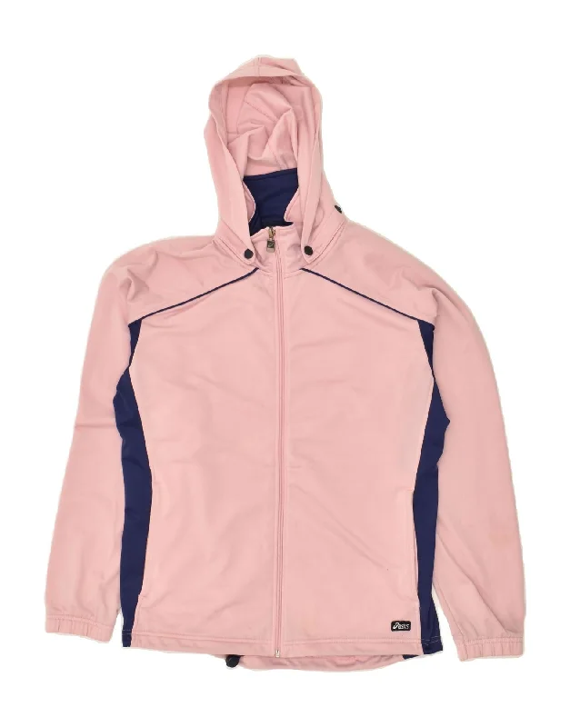 ASICS Womens Hooded Tracksuit Top Jacket UK 14 Large Pink Colourblock Herringbone Jacket Houndstooth Jacket Plaid Jacket