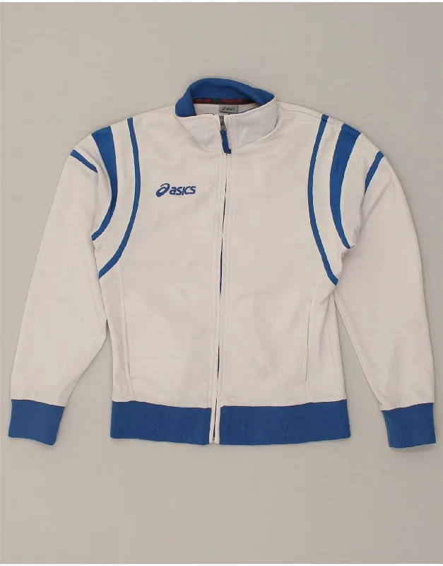 ASICS Womens Tracksuit Top Jacket UK 12 Medium White Tiered Jacket Buttoned Jacket Zippered Jacket