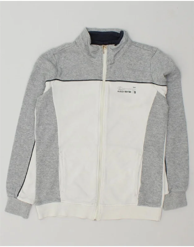 CHAMPION Womens Graphic Tracksuit Top Jacket UK 12 Medium Grey Colourblock Zippered Jacket Buttoned Jacket Snapped Jacket