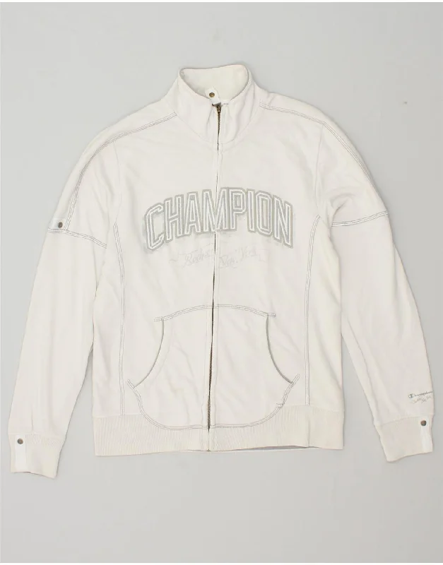 CHAMPION Womens Graphic Tracksuit Top Jacket UK 14 Medium White Cotton Belted Jacket Elasticated Jacket Padded Jacket