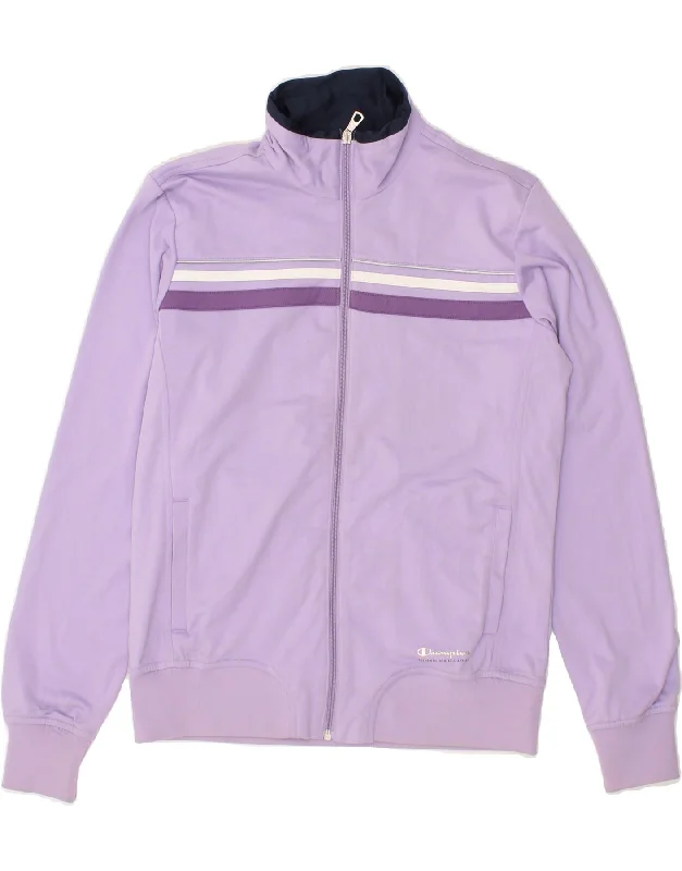 CHAMPION Womens Heritage Fit Tracksuit Top Jacket UK 16 Large Purple Cotton Fabric Linen Fabric Terry Fabric