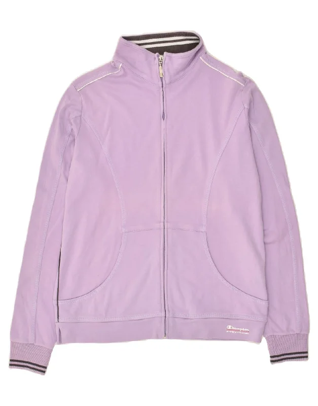 CHAMPION Womens Tracksuit Top Jacket UK 14 Large Purple Cotton Tiered Jacket Buttoned Jacket Zippered Jacket