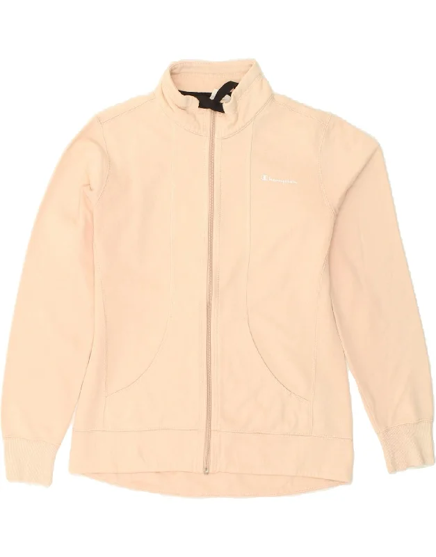 CHAMPION Womens Tracksuit Top Jacket UK 14 Medium Beige Cotton Hoodie Zip-Up Jacket Button-Up Jacket