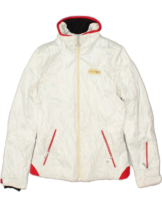 COLMAR Womens Ski Jacket IT 42 Medium White Striped Cotton Jacket Linen Jacket Terry Jacket