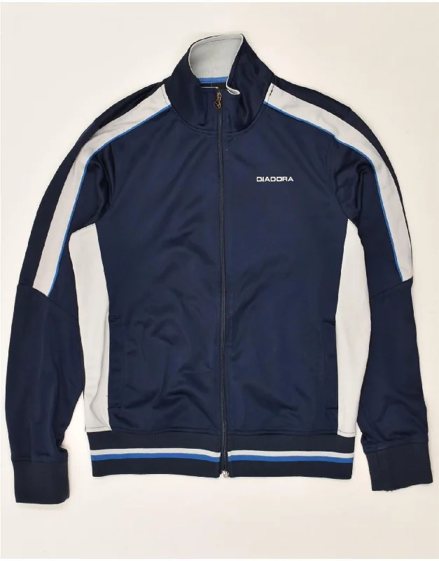 DIADORA Womens Tracksuit Top Jacket Large Navy Blue Polyester Cotton Jacket Linen Jacket Terry Jacket