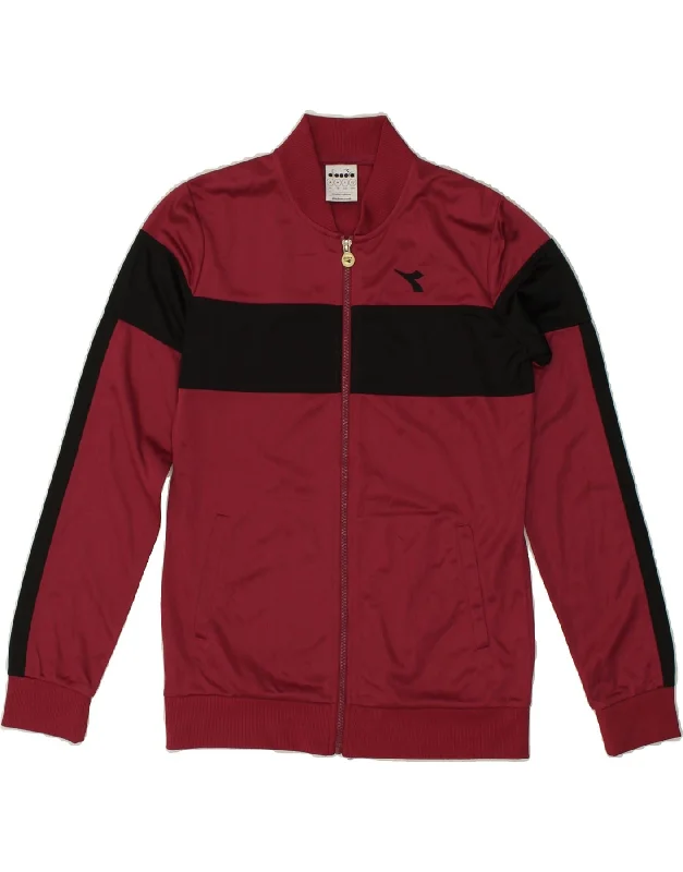 DIADORA Womens Tracksuit Top Jacket UK 12 Medium Burgundy Colourblock Herringbone Jacket Checkered Jacket Solid Jacket