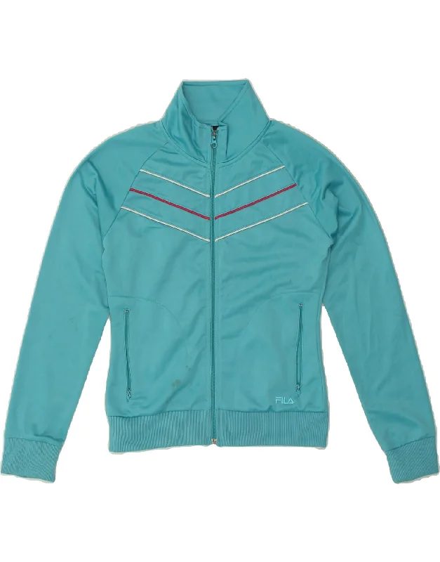 FILA Womens Tracksuit Top Jacket UK 10 Small Turquoise Polyester V-Neck Jacket Boat Neck Jacket Square Neck Jacket