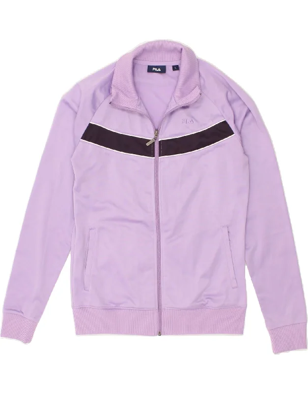 FILA Womens Tracksuit Top Jacket UK 14 Large Purple Polyester Denim Jacket Leather Jacket Suede Jacket