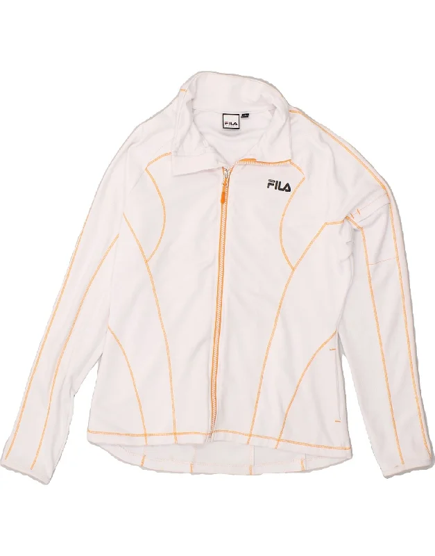 FILA Womens Tracksuit Top Jacket UK 16 Large White Polyester Fitted Jacket Loose Jacket Oversized Jacket