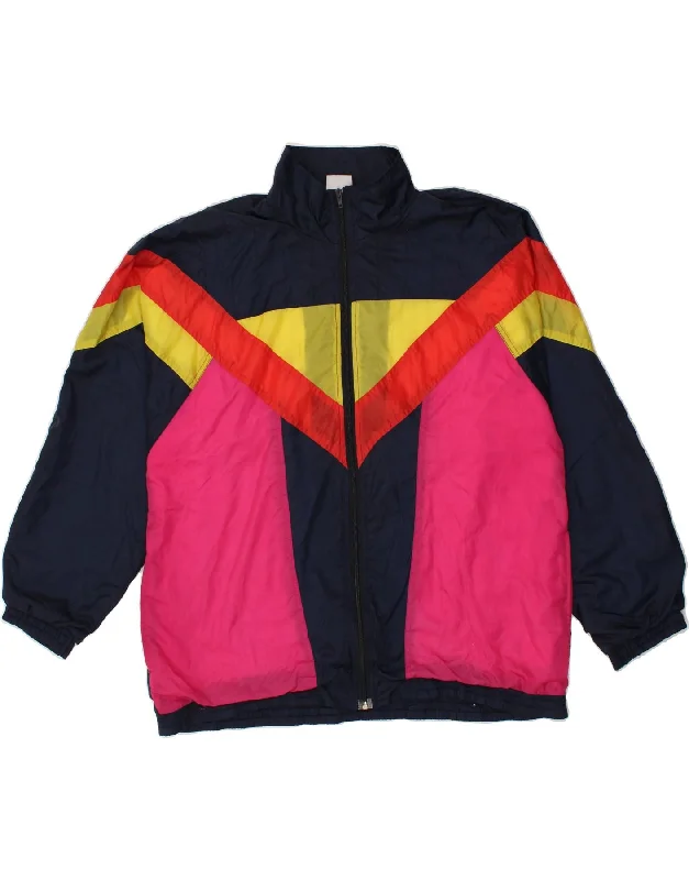 L'EQUIPE Womens Tracksuit Top Jacket XL Navy Blue Colourblock Polyamide Bomber Jacket Anorak Windbreaker