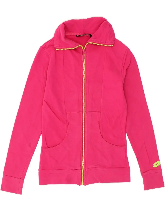 LOTTO Womens Tracksuit Top Jacket UK 6 XS Pink Cotton Denim Fabric Leather Fabric Suede Fabric