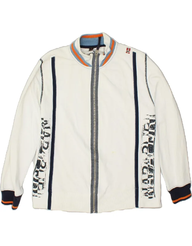 NAPAPIJRI Womens Graphic Tracksuit Top Jacket UK 22 3XL White Striped Satin Fabric Silk Fabric Chiffon Fabric