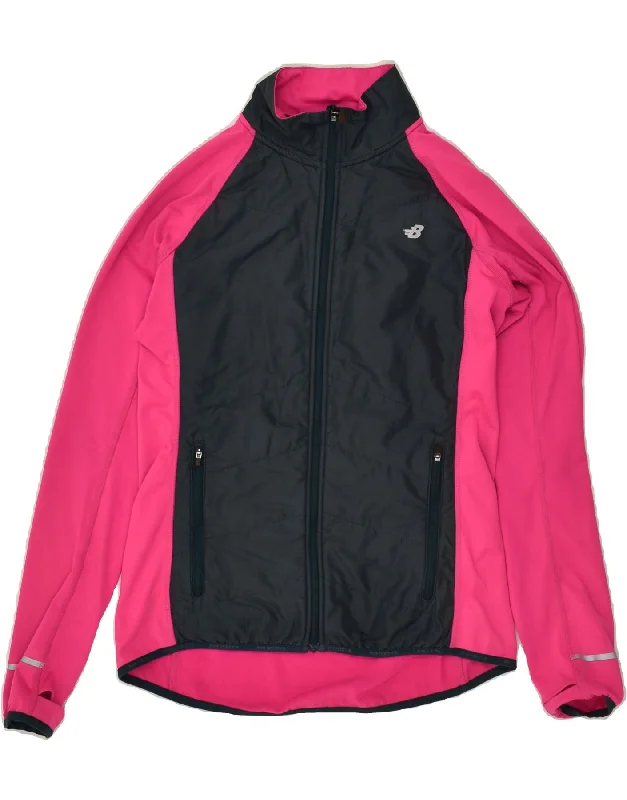 NEW BALANCE Womens Tracksuit Top Jacket UK 14 Medium Pink Colourblock Wool Jacket Cashmere Jacket Tweed Jacket