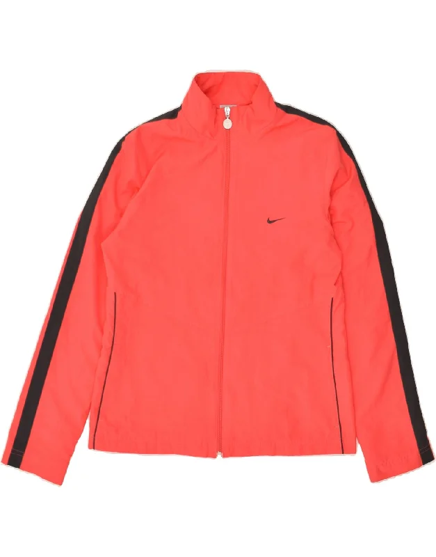 NIKE Womens Tracksuit Top Jacket UK 10/12 Medium Red Colourblock Polyester V-Neck Jacket Boat Neck Jacket Square Neck Jacket