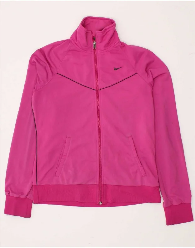 NIKE Womens Tracksuit Top Jacket UK 14 Large Pink Polyester Ribbed Jacket Pleated Jacket Ruffled Jacket