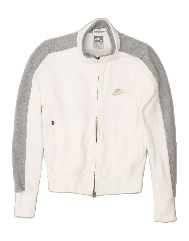 NIKE Womens Tracksuit Top Jacket UK 6/8 XS White Colourblock Cotton Embroidered Jacket Appliqued Jacket Beaded Jacket