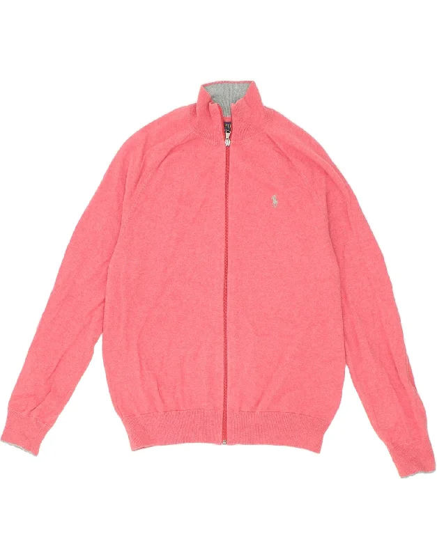 POLO RALPH LAUREN Womens Tracksuit Top Jacket UK 14 Medium Pink Cotton Zippered Jacket Buttoned Jacket Snapped Jacket