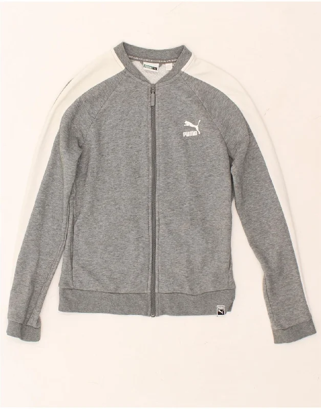 PUMA Womens Graphic Tracksuit Top Jacket UK 10 Small Grey Colourblock Zippered Jacket Buttoned Jacket Snapped Jacket