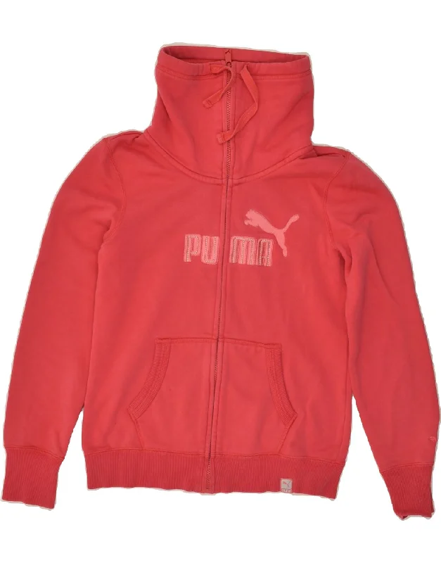 PUMA Womens Graphic Tracksuit Top Jacket UK 12 Medium Red Welt Pockets Slit Pockets Flap Pockets