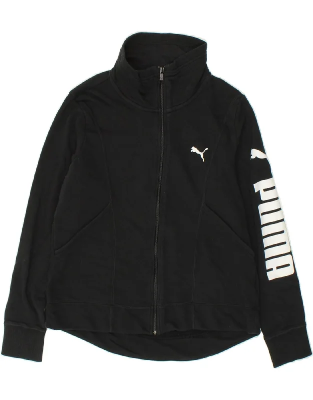 PUMA Womens Graphic Tracksuit Top Jacket UK 14 Medium Black Cotton One-Shoulder Jacket Off-the-Shoulder Jacket Asymmetrical Jacket