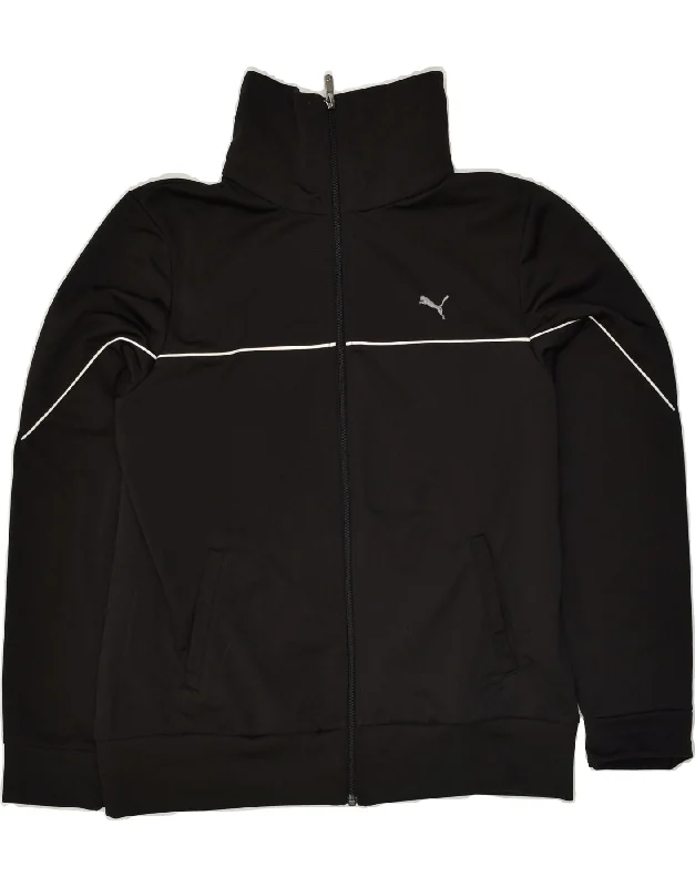 PUMA Womens Graphic Tracksuit Top Jacket UK 16 Large  Black Polyester Zippered Jacket Buttoned Jacket Snapped Jacket