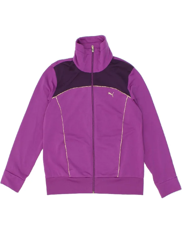 PUMA Womens Graphic Tracksuit Top Jacket UK 16 Large  Purple Colourblock Lace Jacket Ribbed Jacket Sequined Jacket