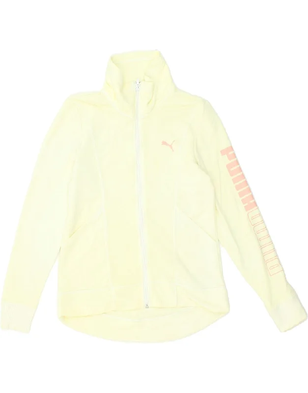 PUMA Womens Graphic Tracksuit Top Jacket UK 18 XL Yellow Cotton Welt Pockets Slit Pockets Flap Pockets