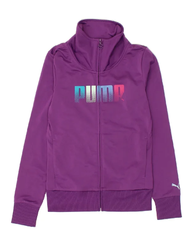 PUMA Womens Graphic Tracksuit Top Jacket UK 8 Small Purple Polyester Denim Jacket Leather Jacket Suede Jacket