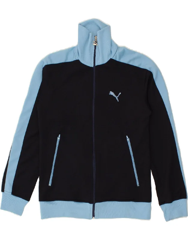 PUMA Womens Tracksuit Top Jacket UK 10 Small Navy Blue Colourblock Wool Jacket Cashmere Jacket Tweed Jacket