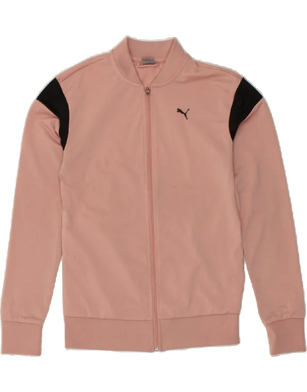 PUMA Womens Tracksuit Top Jacket UK 10 Small Pink Colourblock Polyester Rayon Fabric Velvet Fabric Corduroy Fabric