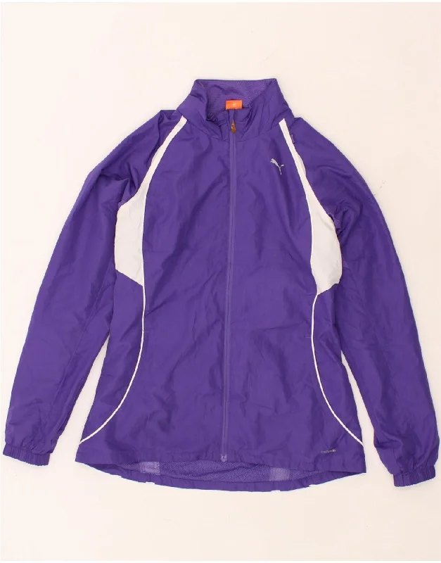 PUMA Womens Tracksuit Top Jacket UK 12 Medium  Purple Colourblock One-Shoulder Jacket Off-the-Shoulder Jacket Asymmetrical Jacket