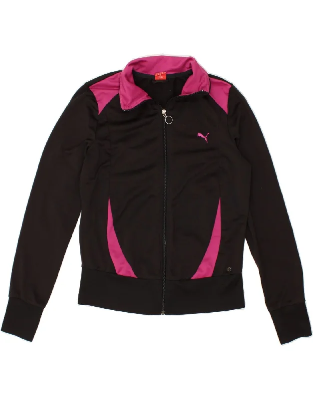 PUMA Womens Tracksuit Top Jacket UK 14 Medium Black Colourblock Polyester Fitted Jacket Loose Jacket Oversized Jacket