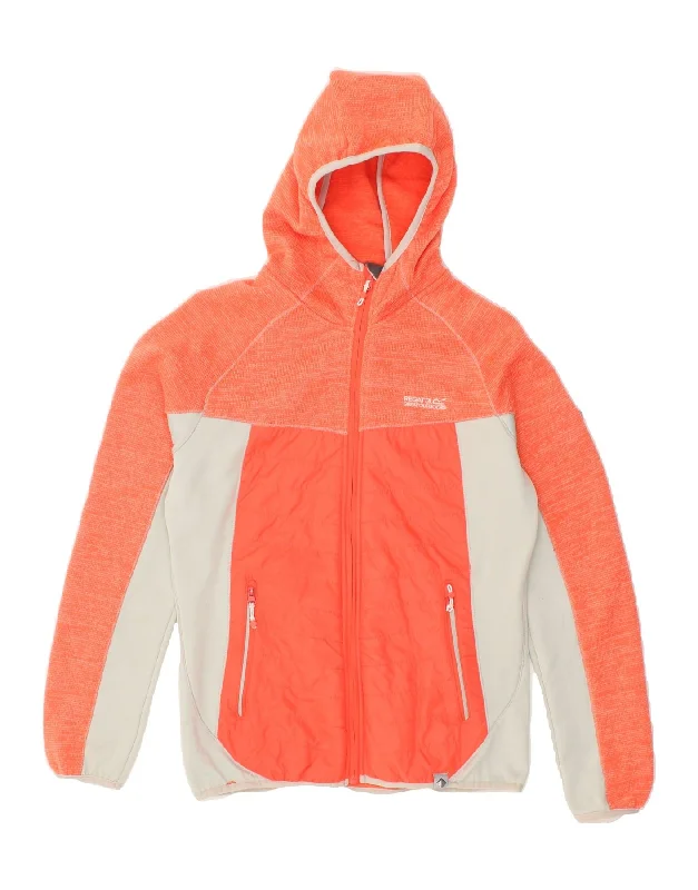 REGATTA Womens Hooded Tracksuit Top Jacket UK 10 Small  Orange Colourblock Notch Collar Peter Pan Collar Cowl Neck