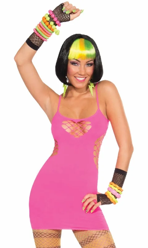 Club Candy Womens Neon Pink Fishnet Costume Dress