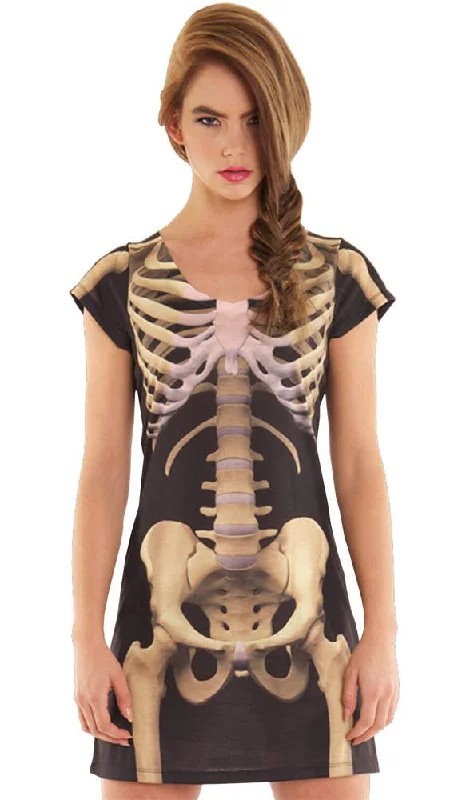 Faux Real Skeleton Print Womens Halloween Costume Dress