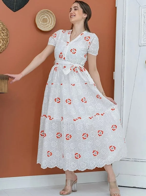 Lola Cutwork Embroidered Dress - Red